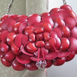 SOLD Brighton Burgundy Red Leather Rose Purse